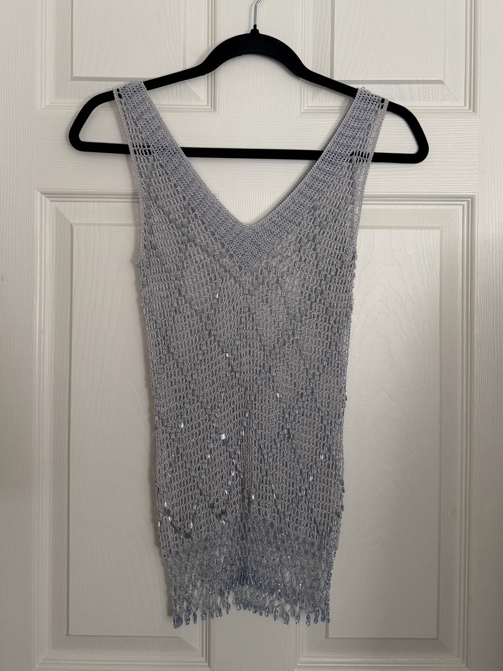 Silver Beaded Knit Tank Top